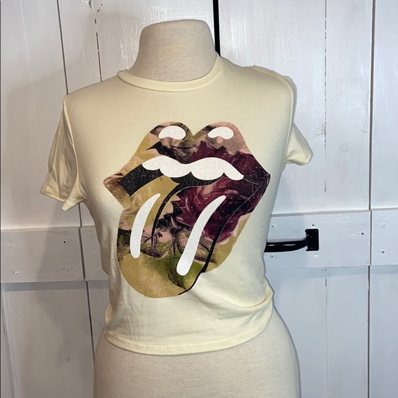 the Rolling Stones Tops - NEW Rolling Stones Yellow Graphic Crop Top